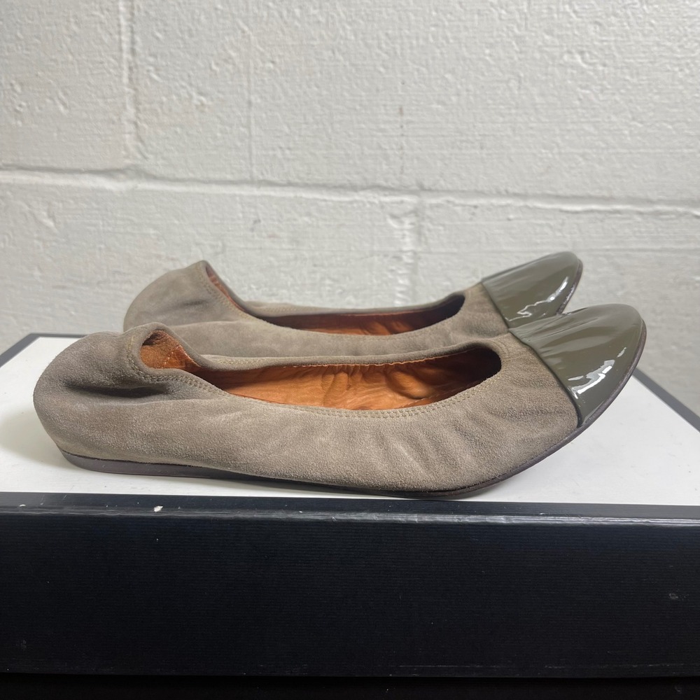 LANVIN Paris Ballet Flats Shoes Gray Suede Leather Cap Toe Slip On Women's 7 US